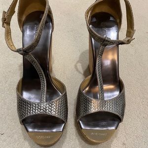 Authentic Jimmy Choo Herringbone Leather Wedges
